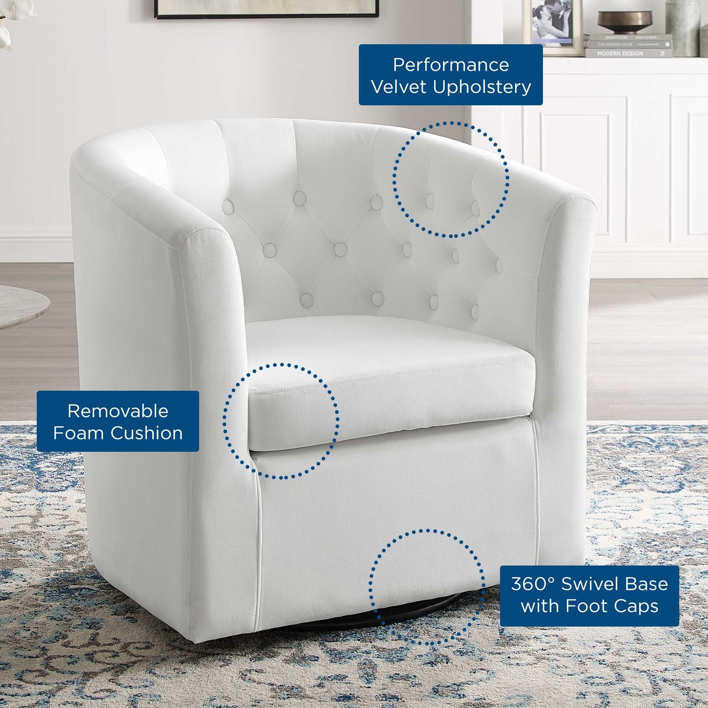 Prospect Tufted Performance Velvet Swivel Armchair by Modway