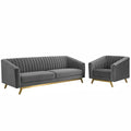 Valiant Vertical Channel Tufted Performance Velvet Sofa and Armchair Set by Modway
