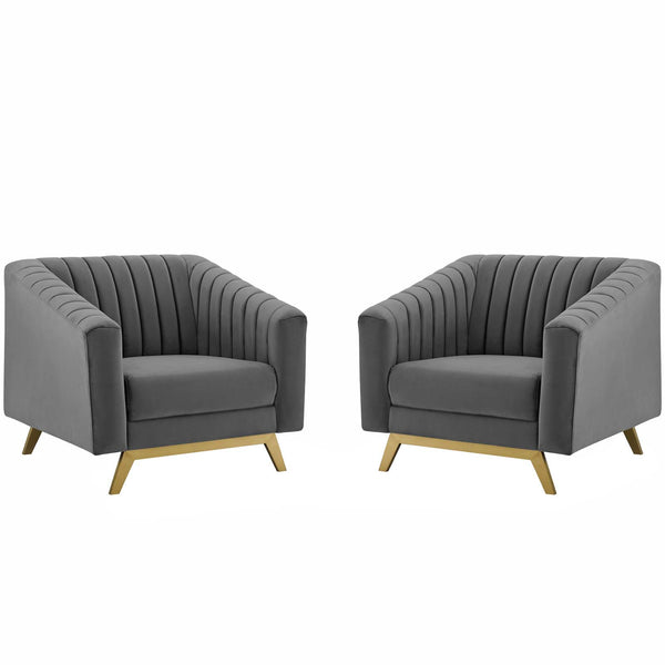 Valiant Vertical Channel Tufted Upholstered Performance Velvet Armchair Set of 2 by Modway