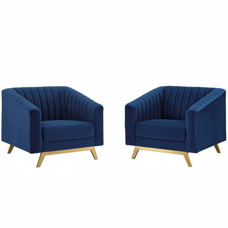 Valiant Vertical Channel Tufted Upholstered Performance Velvet Armchair Set of 2 by Modway