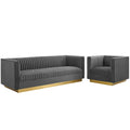 Sanguine Vertical Channel Tufted Upholstered Performance Velvet Sofa and Armchair Set by Modway