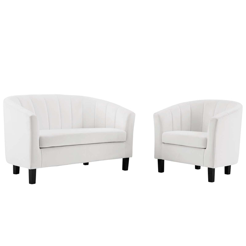 Prospect Channel Tufted Performance Velvet Loveseat and Armchair Set White by Modway