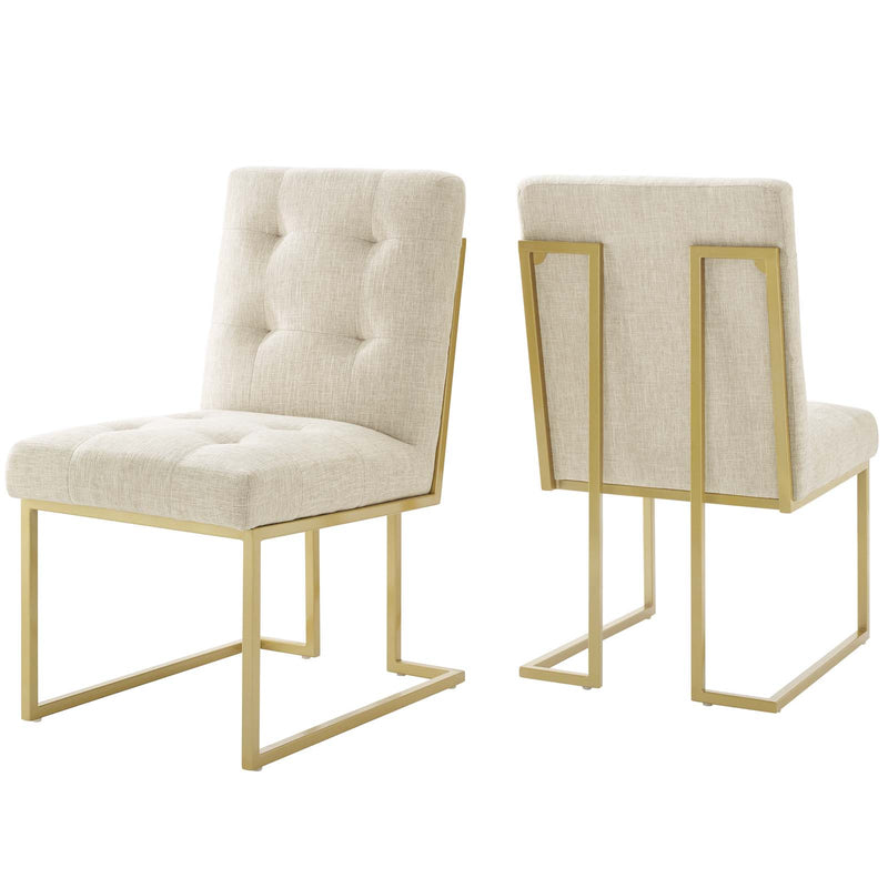 Privy Gold Stainless Steel Upholstered Fabric Dining Accent Chair Set of 2 | Polyester by Modway
