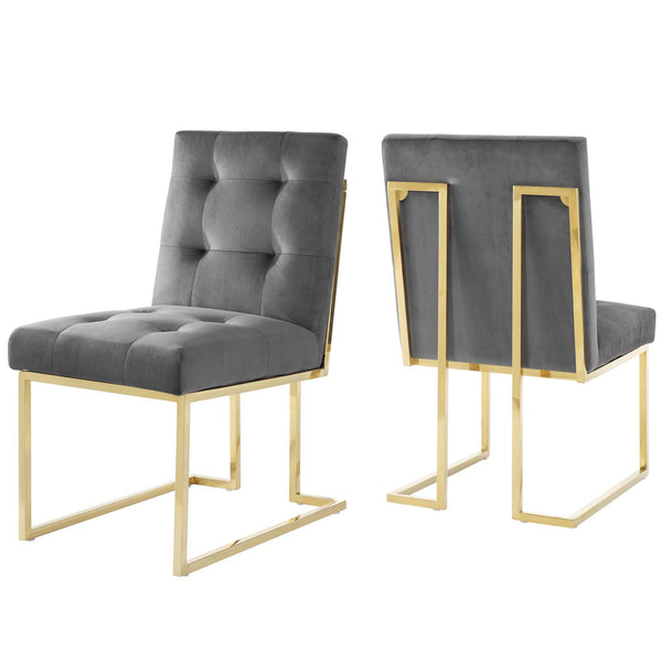 Privy Gold Stainless Steel Performance Velvet Dining Chair Set of 2 by Modway
