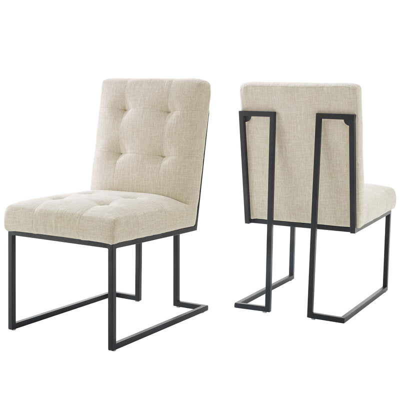 Privy Black Stainless Steel Upholstered Fabric Dining Chair Set of 2 | Polyester by Modway