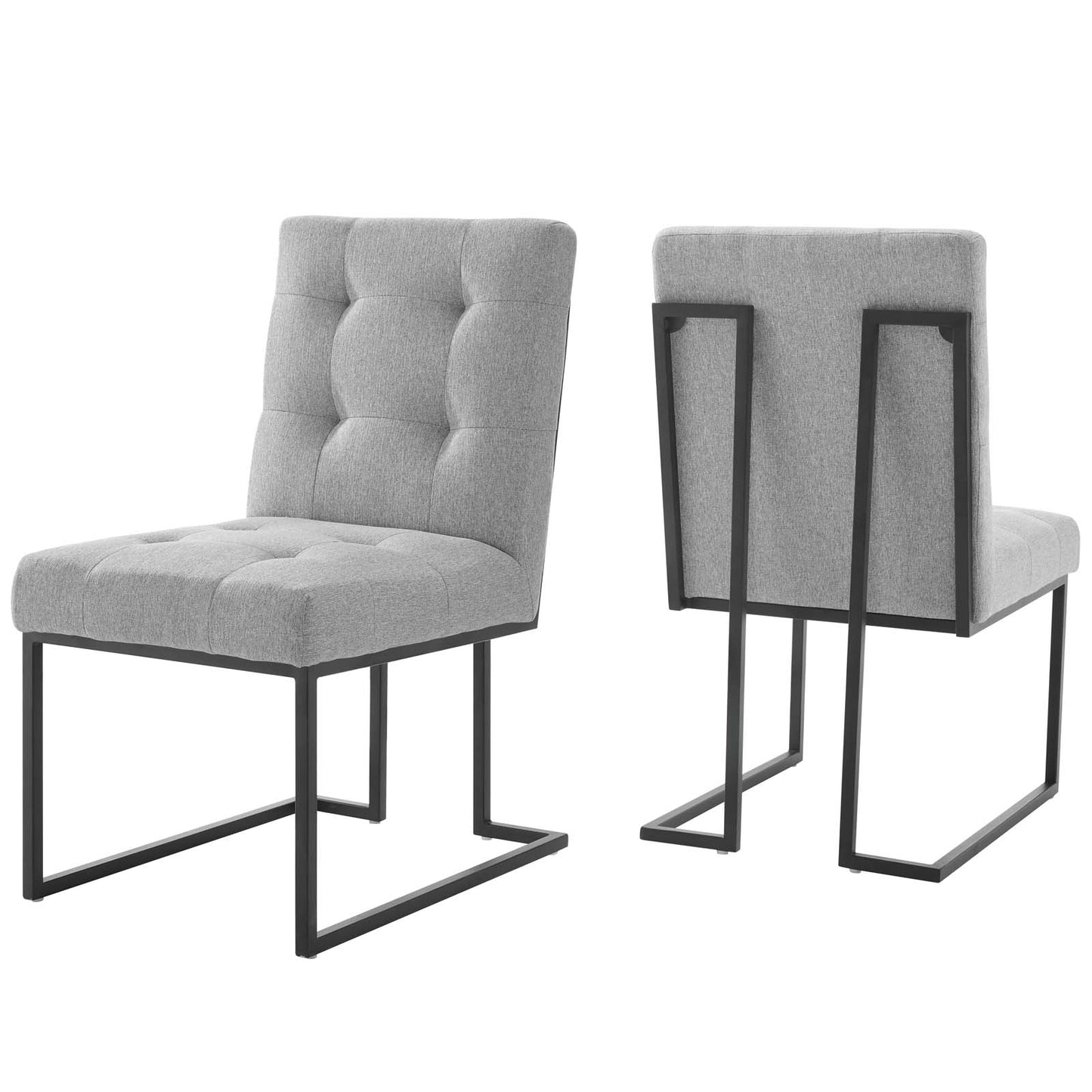 Privy Black Stainless Steel Upholstered Fabric Dining Chair Set of 2 | Polyester by Modway