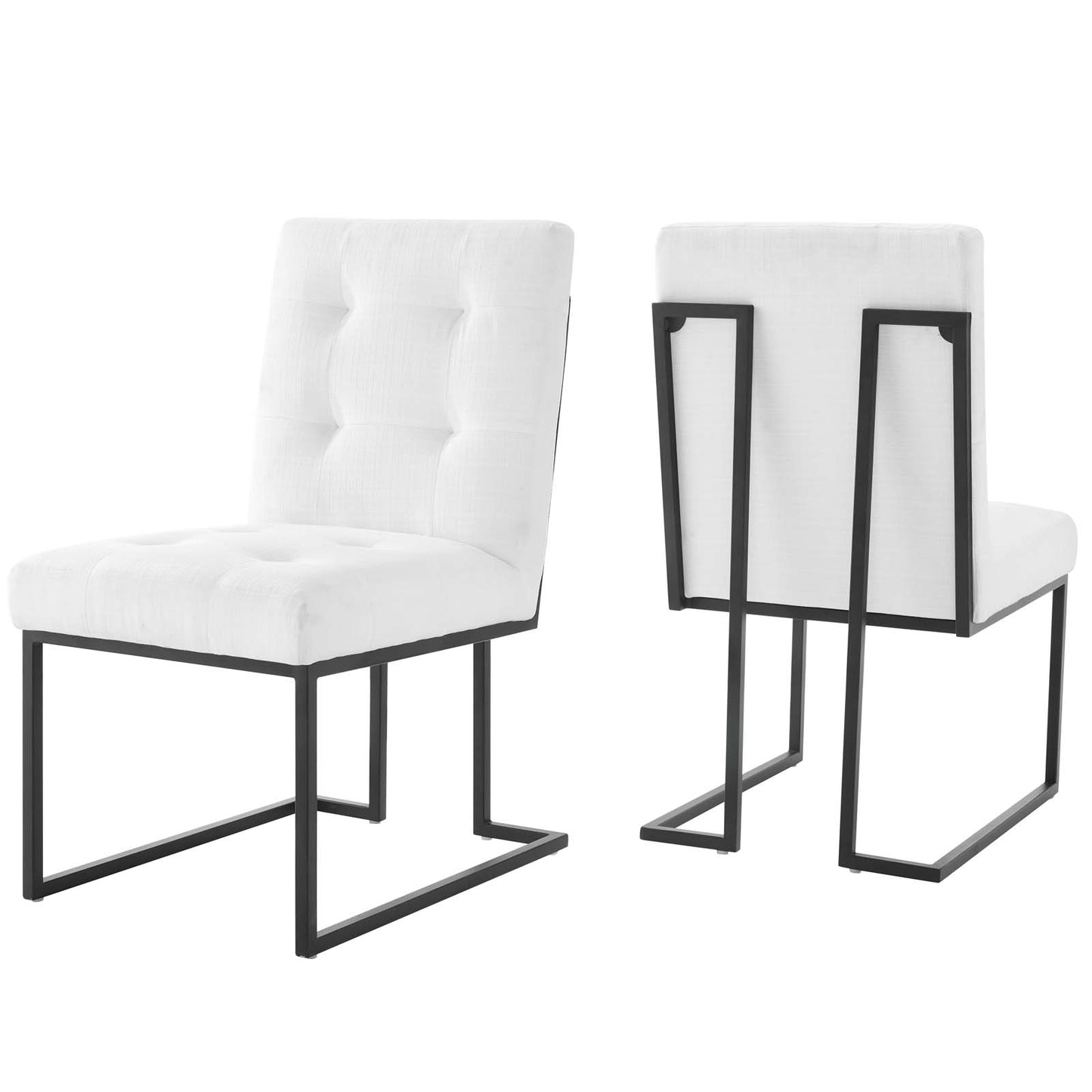 Privy Black Stainless Steel Upholstered Fabric Dining Chair Set of 2 | Polyester by Modway