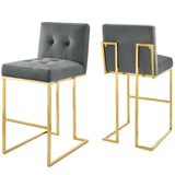 Privy Gold Stainless Steel Performance Velvet Bar Stool Set of 2 by Modway