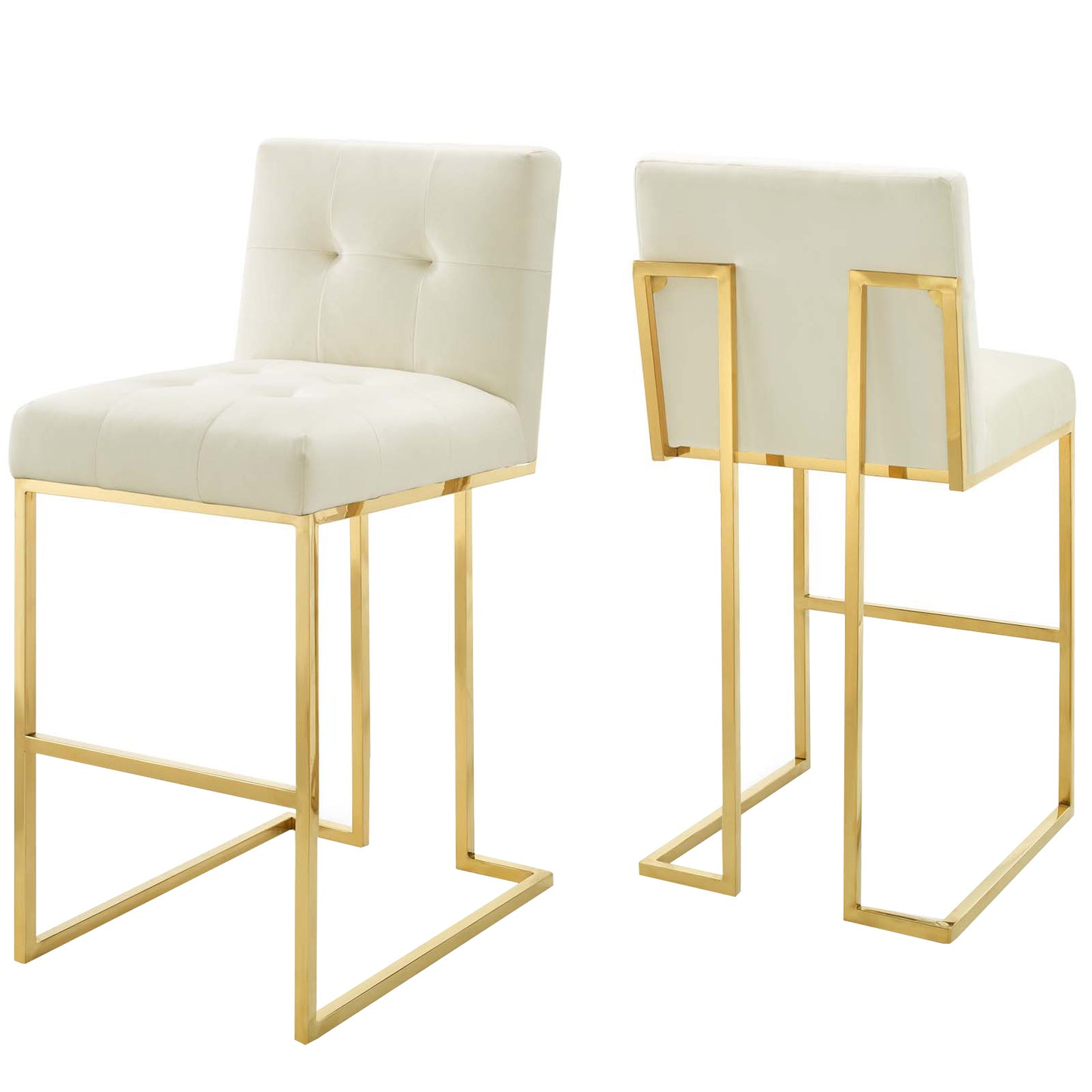 Privy Gold Stainless Steel Performance Velvet Bar Stool Set of 2 by Modway