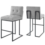 Privy Black Stainless Steel Upholstered Fabric Bar Stool Set of 2 by Modway