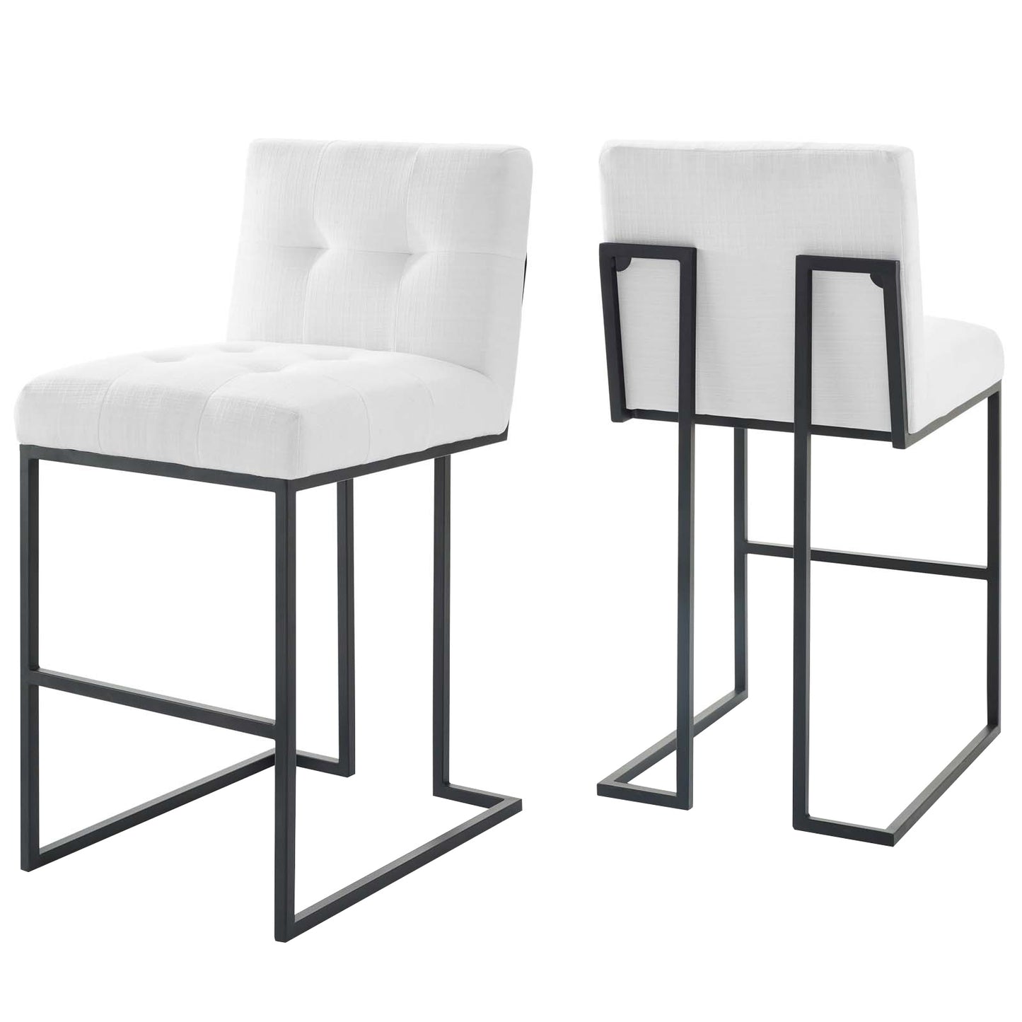 Privy Black Stainless Steel Upholstered Fabric Bar Stool Set of 2 by Modway