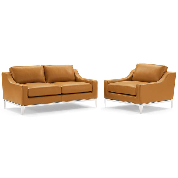 Harness Stainless Steel Base Leather Loveseat & Armchair Set Tan by Modway