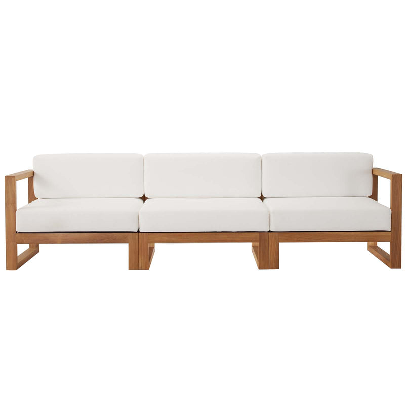 Upland Outdoor Patio Teak Wood 3-Piece Sectional Sofa Set Natural White by Modway