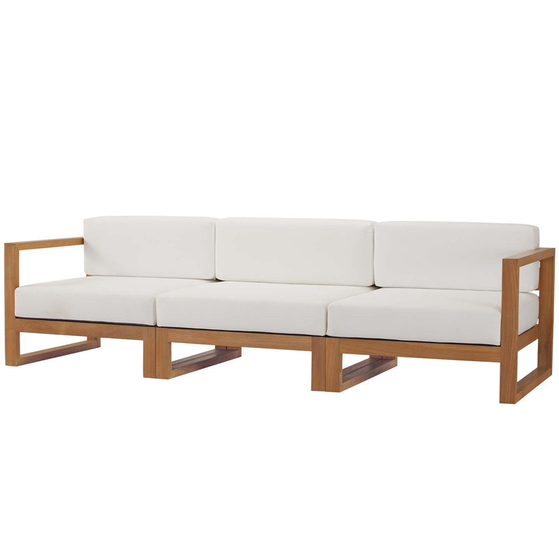 Upland Outdoor Patio Teak Wood 3-Piece Sectional Sofa Set Natural White by Modway