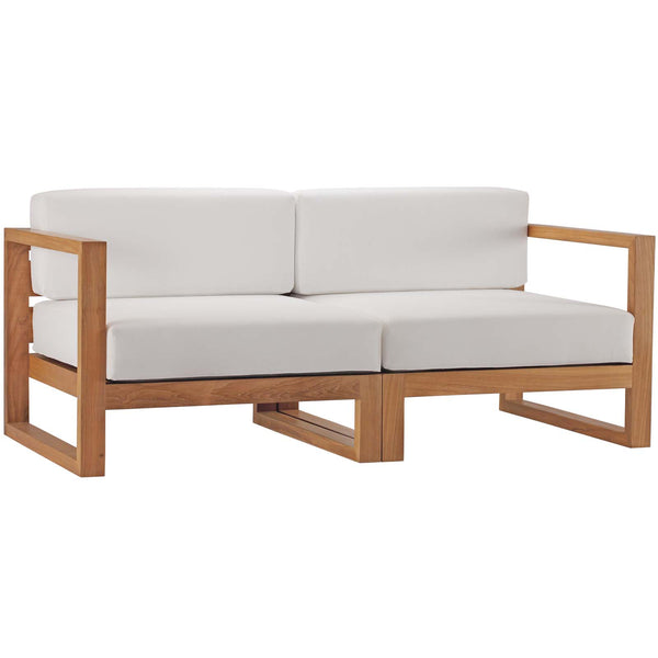 Upland Outdoor Patio Teak Wood 2-Piece Sectional Sofa Loveseat Natural White by Modway