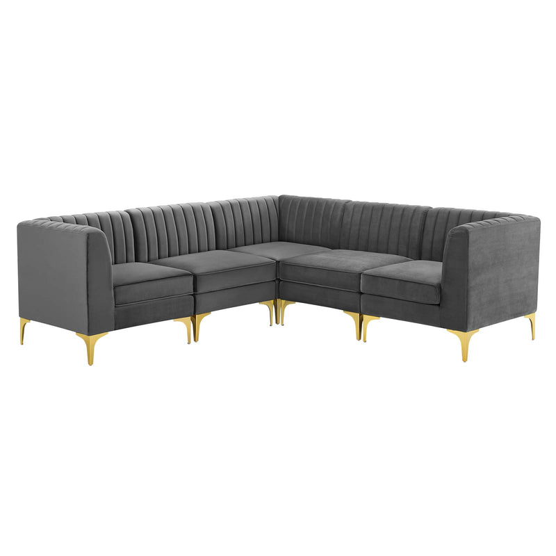 Triumph Channel Tufted Performance Velvet 5-Piece Sectional Sofa by Modway