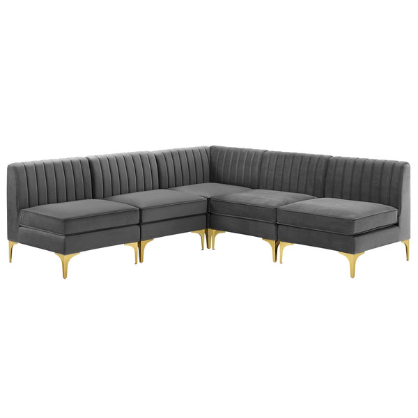 Triumph Channel Tufted Performance Velvet 5-Piece Sectional Sofa by Modway