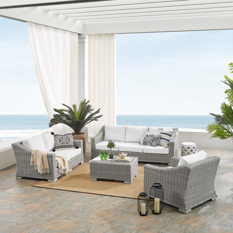 Conway Sunbrella Outdoor Patio Wicker Rattan 4-Piece Furniture Set in Light Gray White by Modway