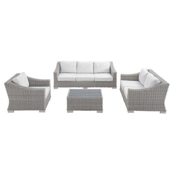 Conway Sunbrella Outdoor Patio Wicker Rattan 4-Piece Furniture Set in Light Gray White by Modway