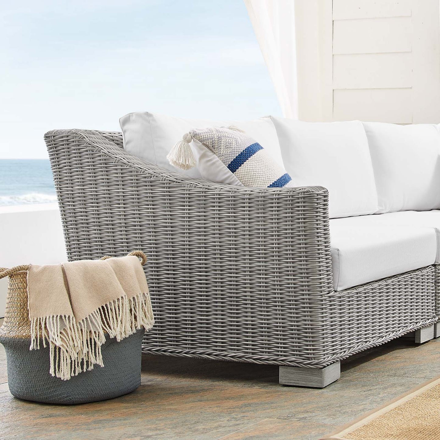 Conway Sunbrella Outdoor Patio Wicker Rattan 5-Piece Sectional Sofa Set by Modway