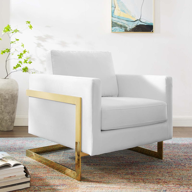 Posse Performance Velvet Accent Chair Gold White by Modway