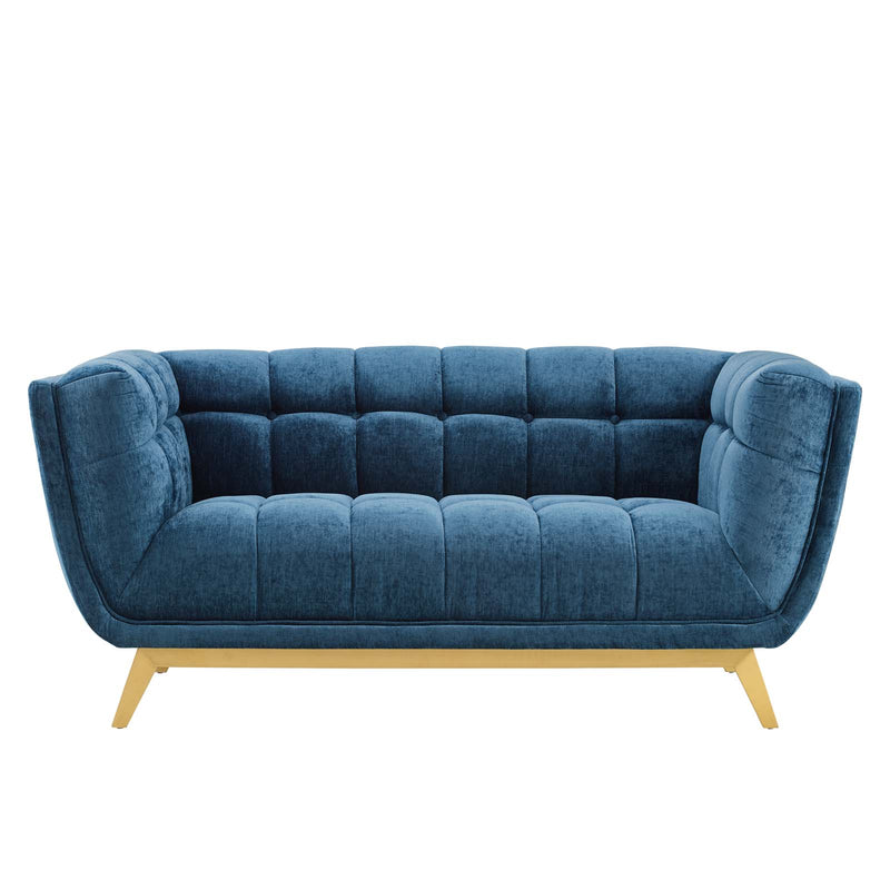 Bestow Crushed Performance Velvet Loveseat Navy | Polyester by Modway