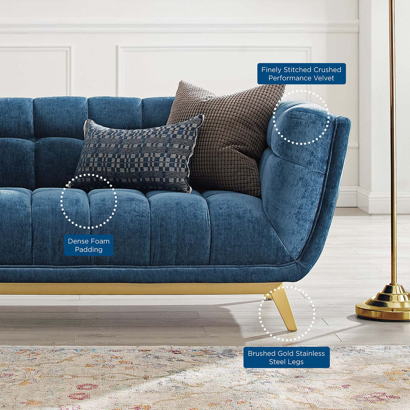 Bestow Crushed Performance Velvet Loveseat Navy | Polyester by Modway