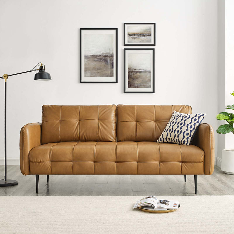 Cameron Tufted Vegan Leather Sofa Tan by Modway