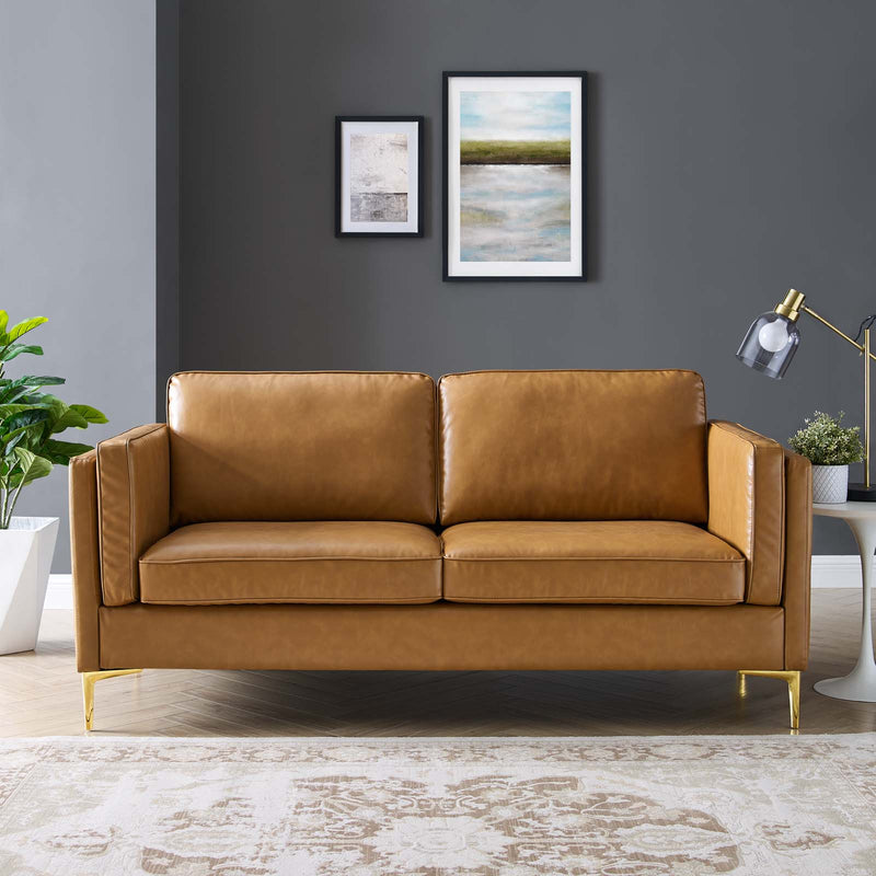 Kaiya Vegan Leather Sofa Tan by Modway