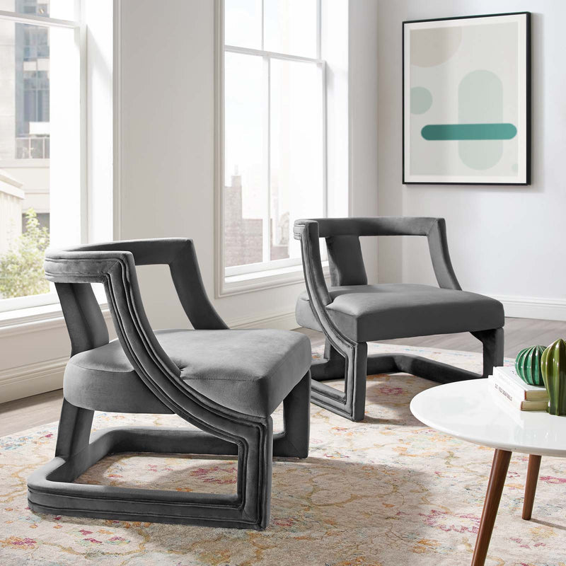 Requisite Armchair Performance Velvet Set of 2 Gray by Modway