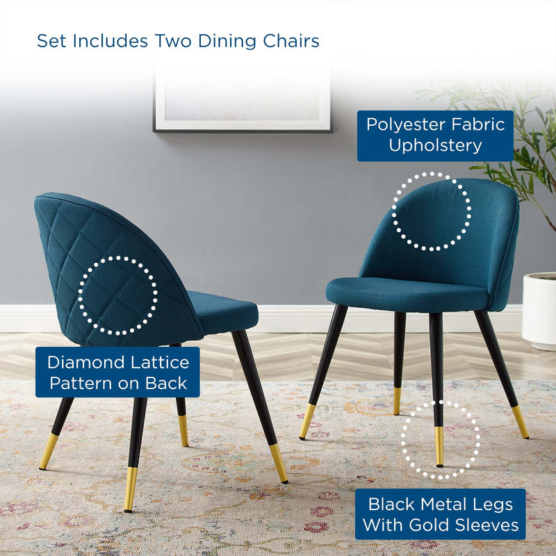 Cordial Upholstered Fabric Dining Chairs - Set of 2 Azure | Polyester by Modway