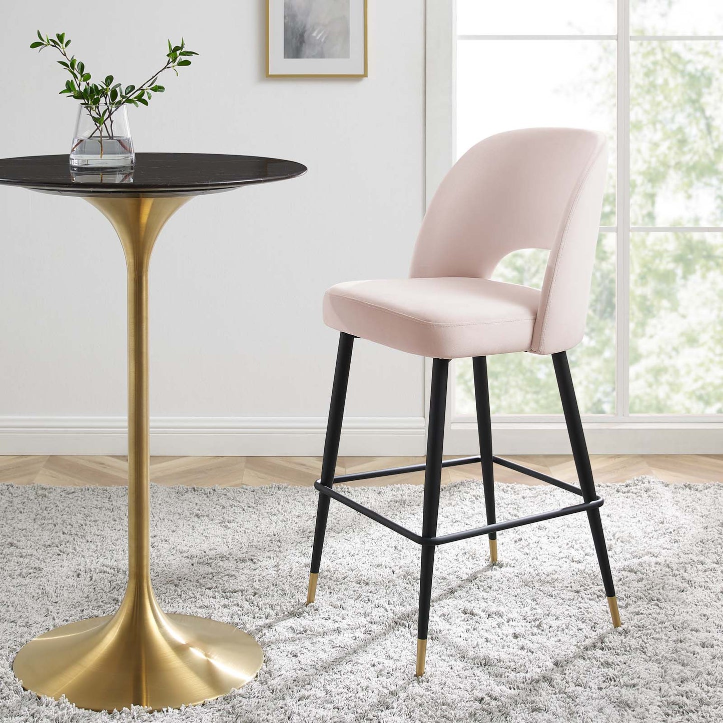 Rouse Performance Velvet Bar Stool Pink by Modway