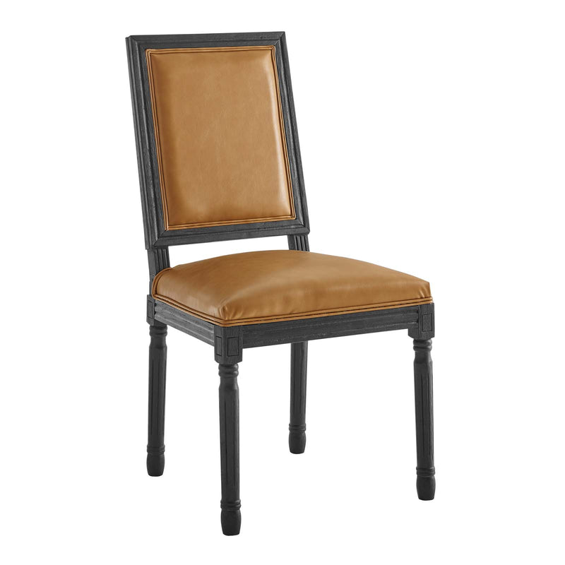 Court French Vintage Vegan Leather Dining Side Chair in Black Tan by Modway