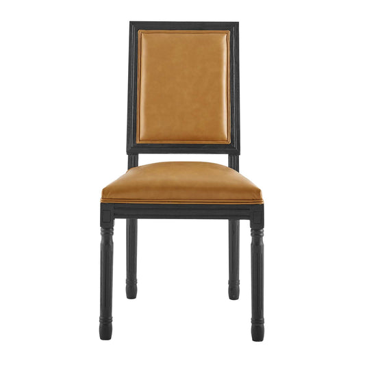 Court French Vintage Vegan Leather Dining Side Chair in Black Tan by Modway