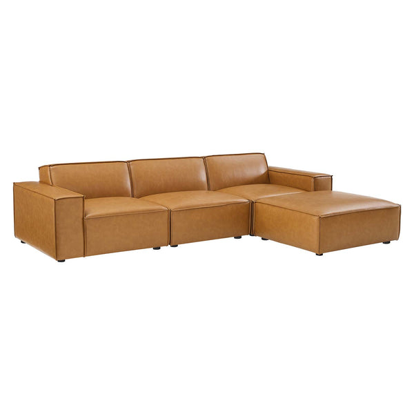 Restore 4 Pieces Vegan Leather Sectional Sofa in Tan by Modway