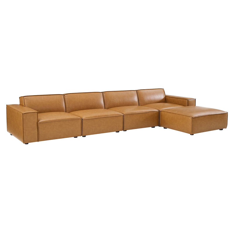 Restore 5 Pieces Vegan Leather Sectional Sofa in Tan by Modway