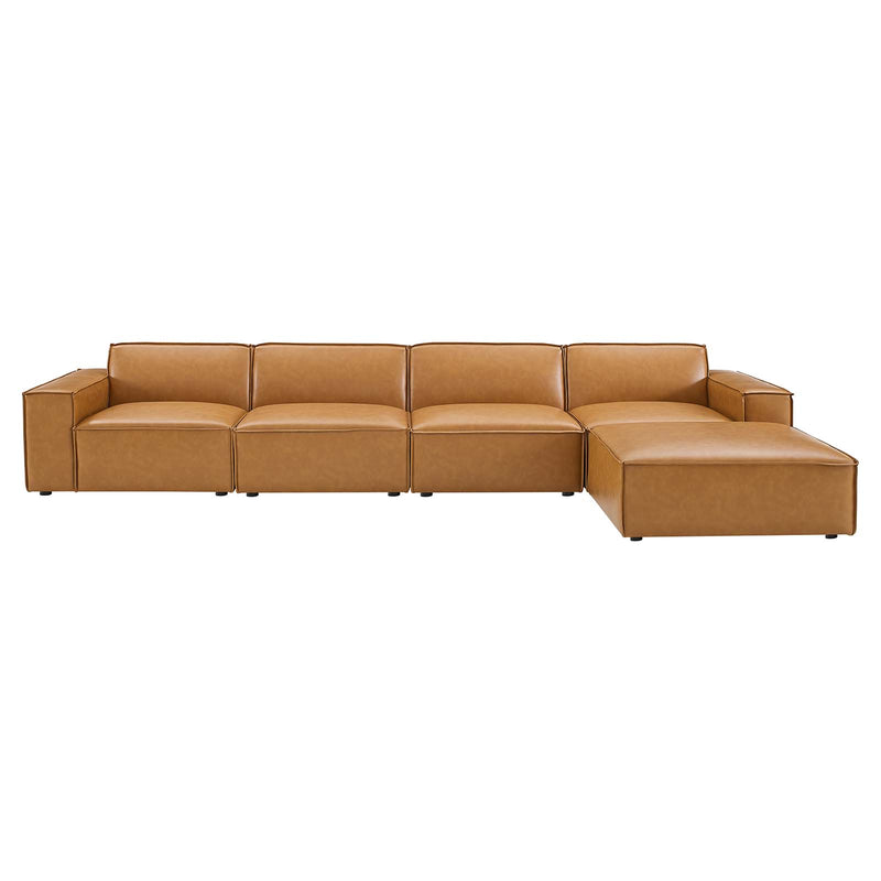 Restore 5 Pieces Vegan Leather Sectional Sofa in Tan by Modway