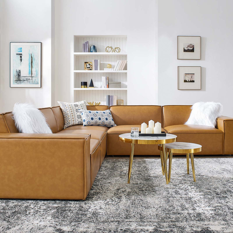Restore 5-Piece Vegan Leather Sectional Sofa in Tan by Modway