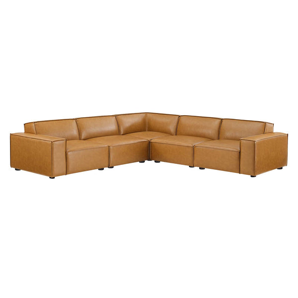 Restore 5-Piece Vegan Leather Sectional Sofa in Tan by Modway