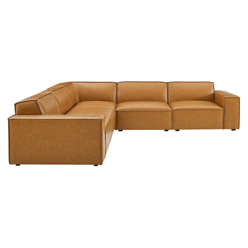 Restore 5-Piece Vegan Leather Sectional Sofa in Tan by Modway