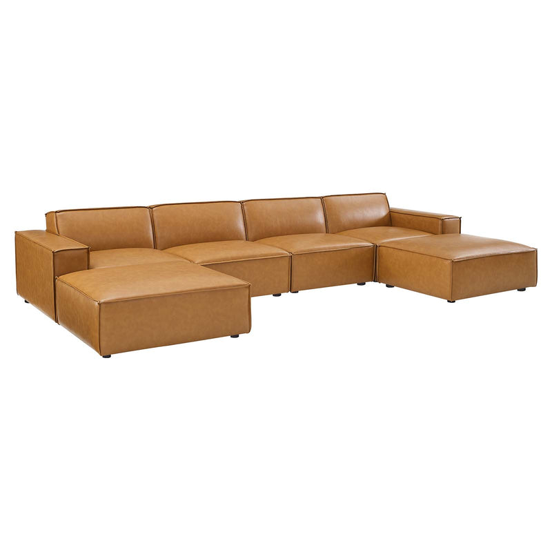 Restore 6 Pieces Vegan Leather Sectional Sofa in Tan by Modway