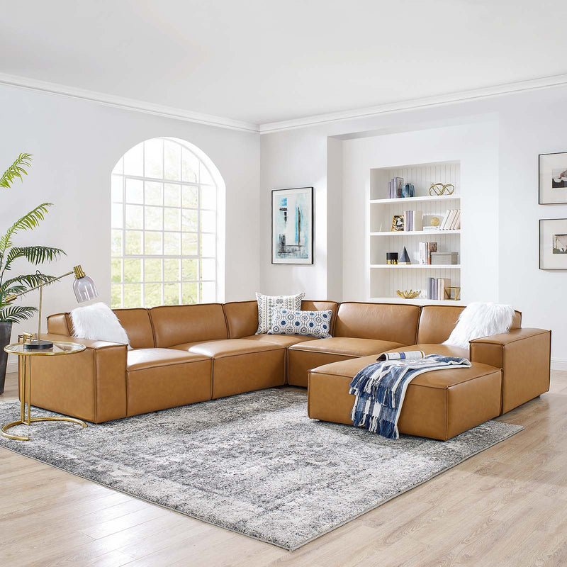 Restore 6 Pieces Vegan Leather Sectional Sofa in Tan in Orange by Modway
