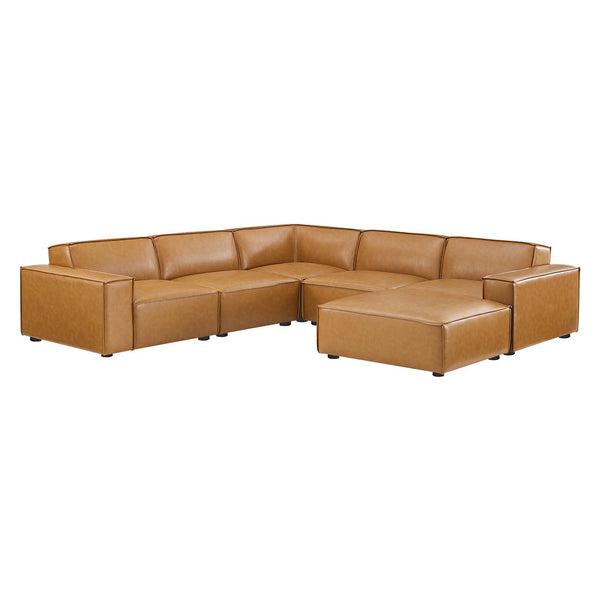 Restore 6 Pieces Vegan Leather Sectional Sofa in Tan in Orange by Modway