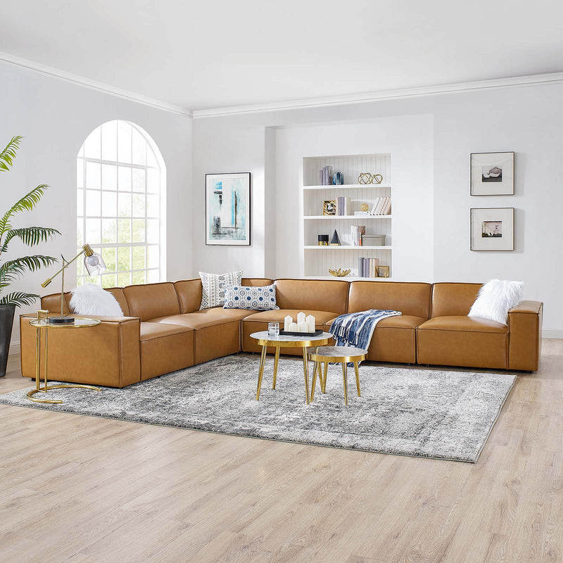 Restore 6 Pieces Vegan Leather Sectional Sofa in Tan by Modway