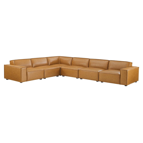 Restore 6 Pieces Vegan Leather Sectional Sofa in Tan by Modway