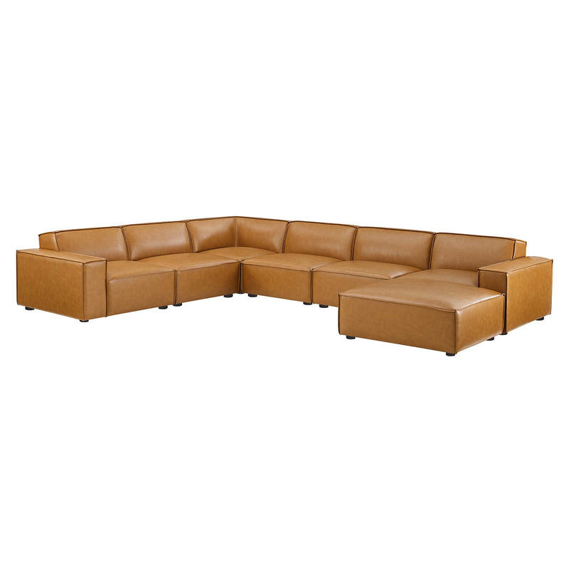 Restore 7 Pieces Vegan Leather Sectional Sofa in Tan by Modway