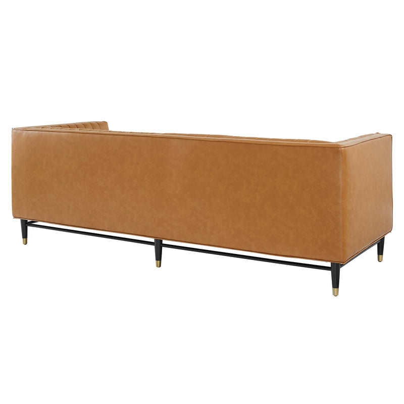 Devote Channel Tufted Vegan Leather Sofa Tan by Modway