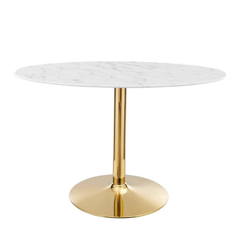 Verne 48" Oval Artificial Marble Dining Table in Gold White by Modway