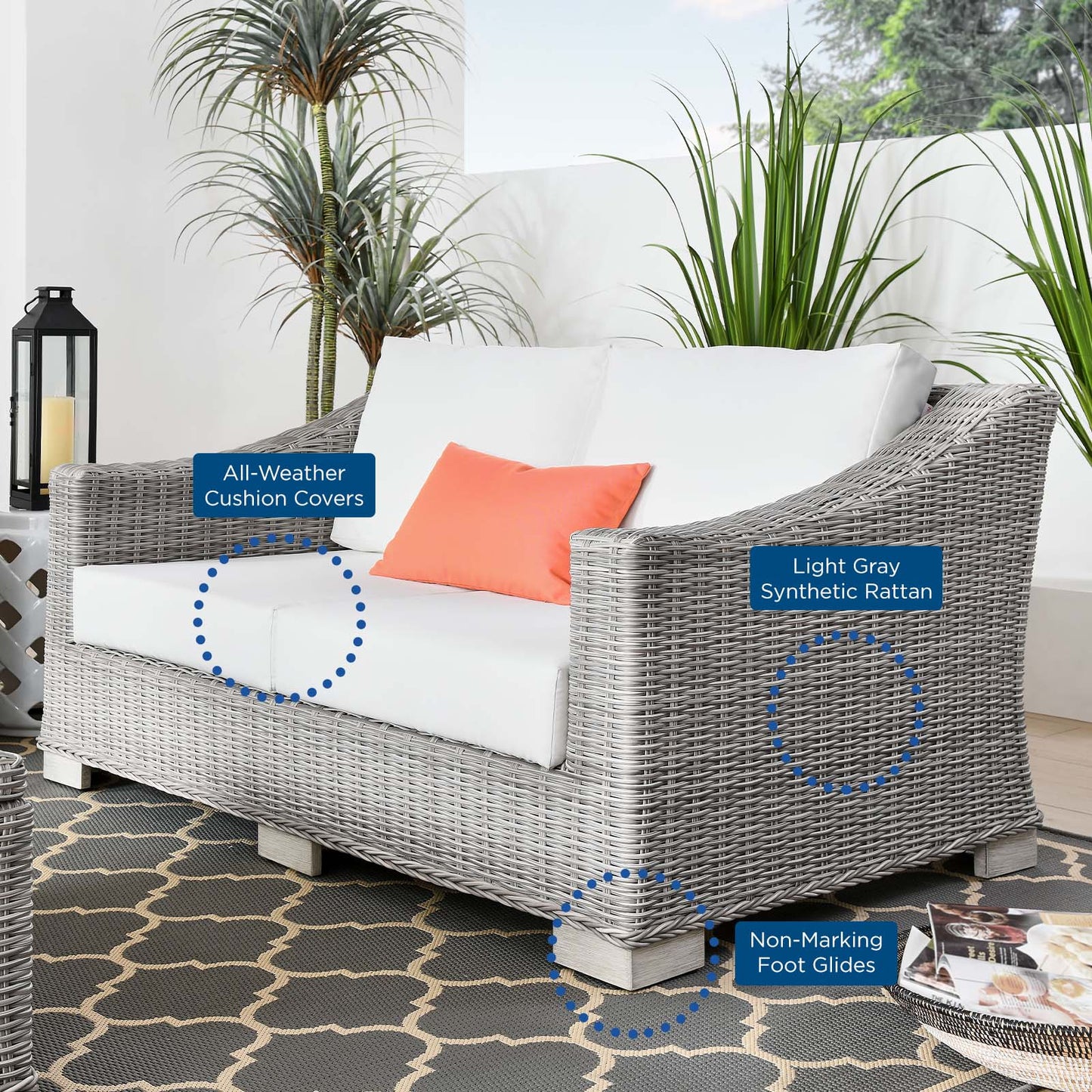 Conway Outdoor Patio Wicker Rattan Loveseat | Polyester by Modway