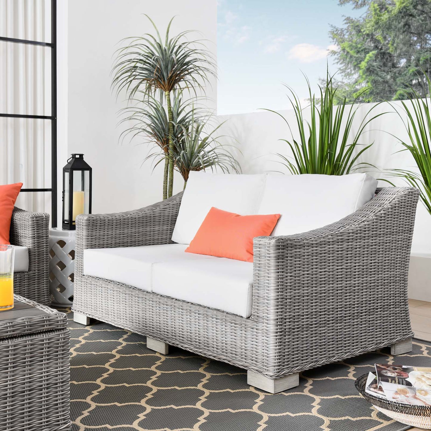 Conway Outdoor Patio Wicker Rattan Loveseat | Polyester by Modway